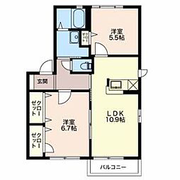 チェスナットヒルB 2LDKの間取図画像