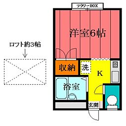 コーポ谷井 2階1Kの間取り