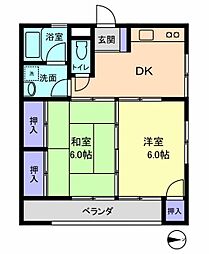 美しが丘ビル 2DKの間取図画像
