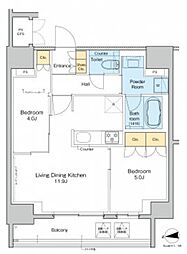 プラウドフラット日暮里 2LDKの間取図画像