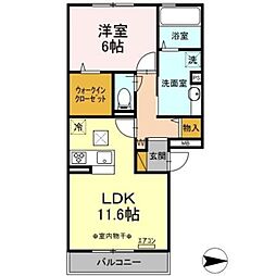 ブリランテ B 1階1LDKの間取り