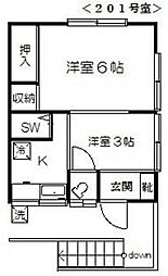 ちどり荘 2Kの間取図画像