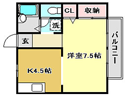 pureview 1Kの間取図画像