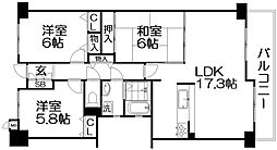 メロディーハイム枚方牧野阪 3LDKの間取図画像