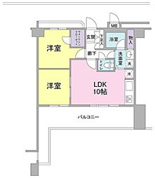 ラフィーネデュオ 14階2LDKの間取り