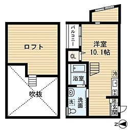 ドリームウッズ大橋 1階ワンルームの間取り