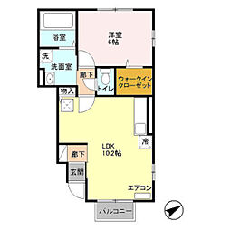 リバレイン 1階1LDKの間取り