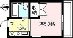 向ヶ丘パレス 1Kの間取図画像