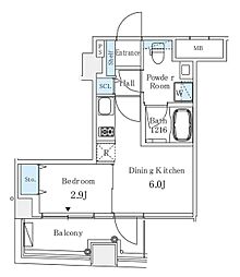 アイビーコート日本橋人形町 7階1DKの間取り