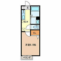 栗原ハイツB棟 1Kの間取図画像