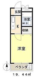 ミシマコーポ 2階1Kの間取り