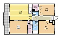 コーラルプラザ 2階3DKの間取り