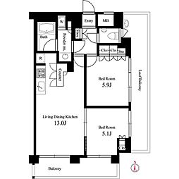 イプセ蒲田WEST 7階2LDKの間取り
