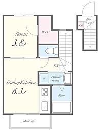 宝ルーセントA 2階1DKの間取り