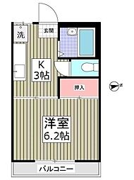 アイリットハイツ第二 1Kの間取図画像