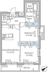 Rovine目黒東山 2LDKの間取図画像
