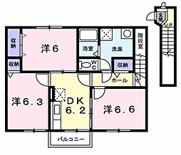 サンクレスト 2階3DKの間取り