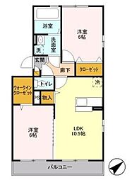 ヒルズガーデン 3階2LDKの間取り