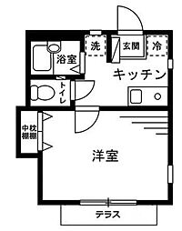 モンシャトーベル 1階1Kの間取り