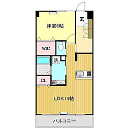 第14つくもコーポ 1LDKの間取図画像