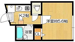 KMヒルズ 1階1Kの間取り