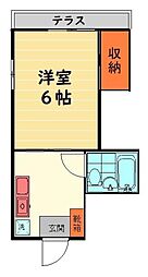 フラッツ武蔵野 2階1Kの間取り