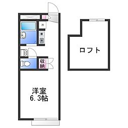 レオパレス向Ｂ 1階1Kの間取り