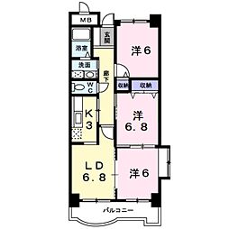 サンフローラ 4階3LDKの間取り