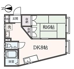 第8野本ビル 2階1DKの間取り