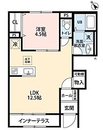 リーブルファイン相模原中央区中央 1階1LDKの間取り
