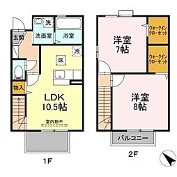 JR青梅線 小作駅 徒歩13分の賃貸テラスハウス 2LDKの間取り