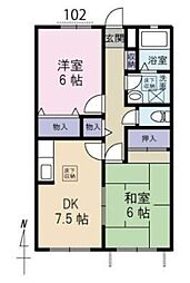 アトリーズB 2DKの間取図画像