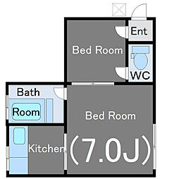 カヤノハウス 1階2Kの間取り
