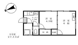 石津荘 2階2Kの間取り