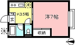 シティハイムカノン 1Kの間取図画像