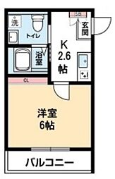 エステイトB能見台 2階1Kの間取り