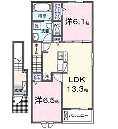 JR阪和線 長滝駅 徒歩12分の賃貸アパート 2階2LDKの間取り
