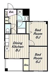ヒルサイドビュー 3階2DKの間取り