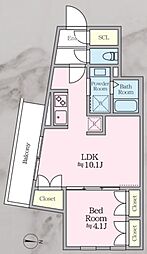 新宿区下落合3丁目マンション 1LDKの間取図画像