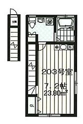 グランジェ南沢 2階ワンルームの間取り