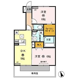 BIG JOY YAMATO 1階2DKの間取り