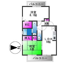 ニューリバーサイド八尾南D 2LDKの間取図画像