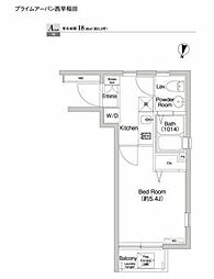 プライムアーバン西早稲田 3階1Kの間取り