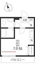 ハーミットクラブハウス 溝ノ口Ｄ号棟 2階ワンルームの間取り
