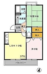 プリムヴェール壱番館 2階2LDKの間取り