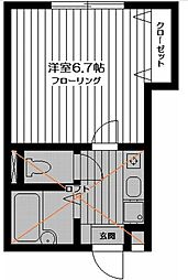 アザレ読売ランドＡ棟 1階1Kの間取り