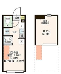 ソレイユテラス東十条 2階ワンルームの間取り