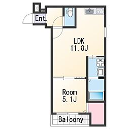 フジパレス北新金屋丁 3階1LDKの間取り