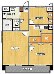 アンジェロハウス西新 2LDKの間取図画像