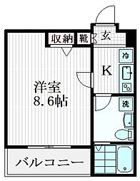 グランドエグザ親水公園I 1階1Kの間取り